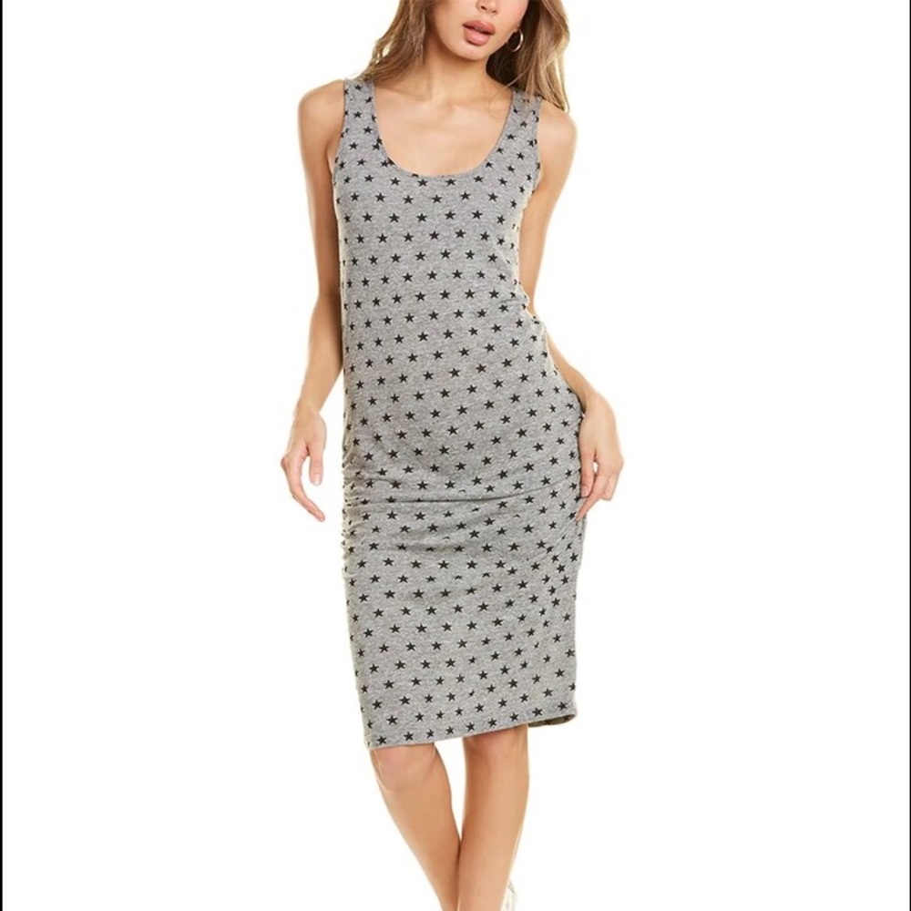 NWT Monrow shirred dress with polka stars size Medium Heather gray black